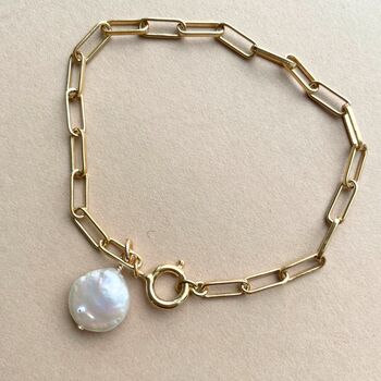 Freshwater Coin Pearl Paperclip Chain Bracelet, 2 of 5