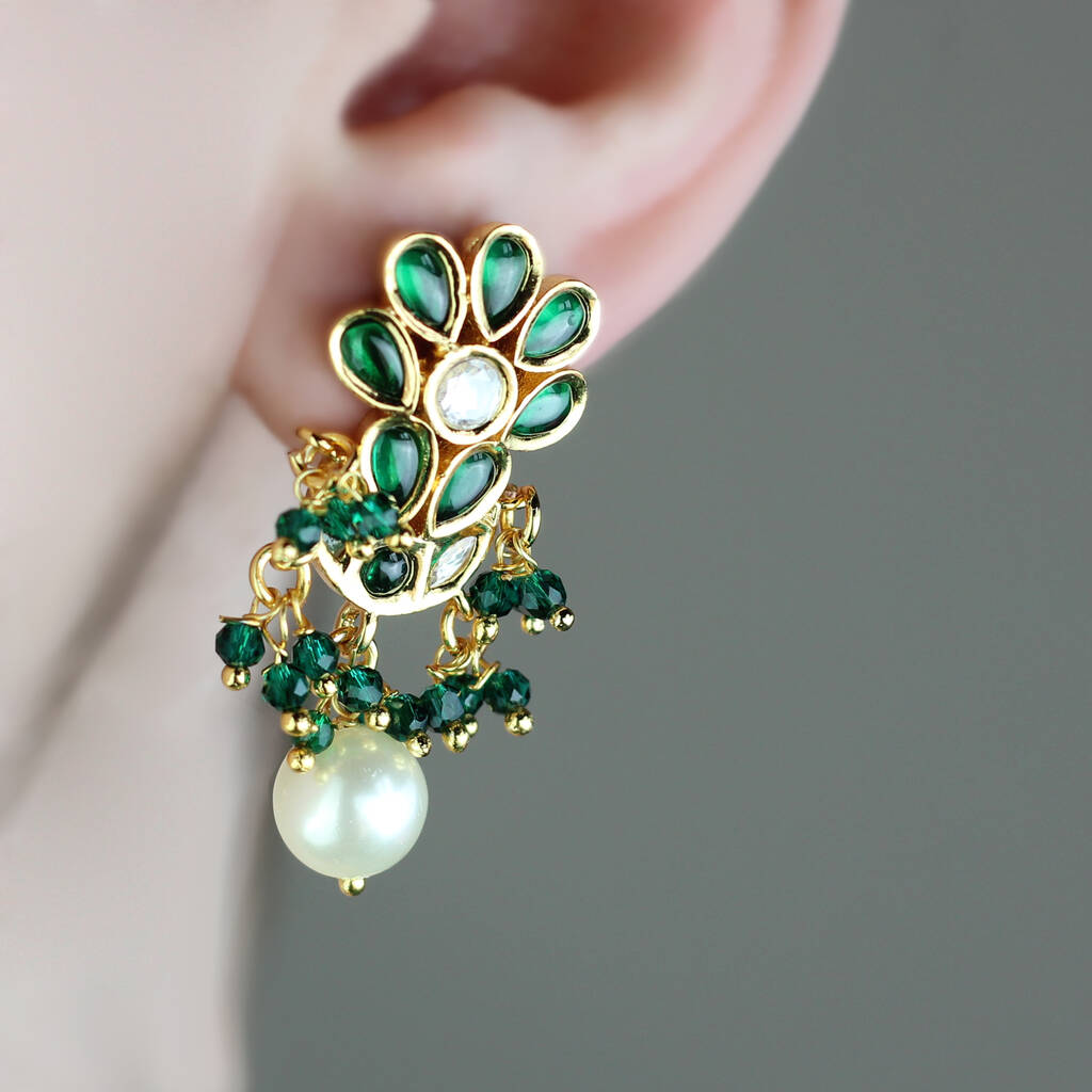 Traditional Kundan Green Earring By Rabal