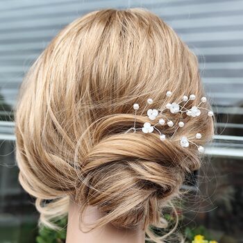 Set Of Five Pearl Flower Bridal Hair Pins, 3 of 12