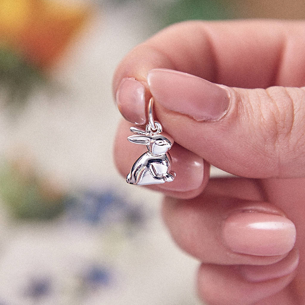 Sterling Silver Bunny Charm - Animal Charms - Flat