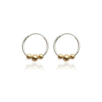 Sterling Silver Hoops With Three 9ct Solid Gold Beads, 4 of 5