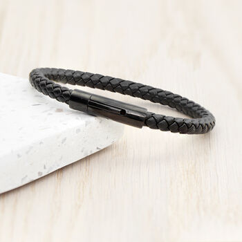 Personalised Men's Woven Black Leather Bracelet, 5 of 8