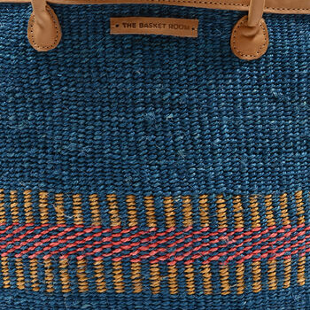 Nyuma: Teal, Gold And Red Stripe Woven Laundry Basket, 3 of 6