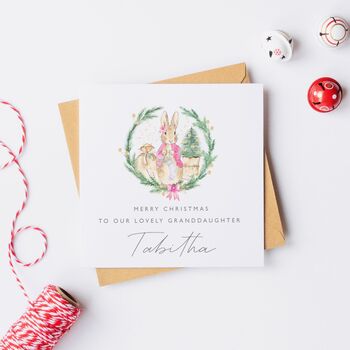 Personalised Peter Rabbit / Flopsy Bunny Christmas Card *Pink + Blue, 2 of 2