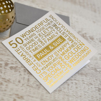 Personalised Metallic Golden Wedding Anniversary Card, 2 of 4