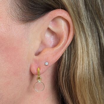 Circle Clear Quartz April Birthstone Earrings, Gold, 2 of 6