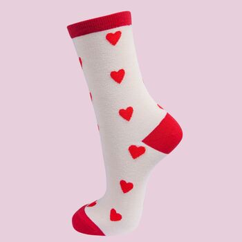 Women's Bamboo Socks Valentine's Day Red Love Hearts, 2 of 4