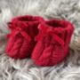 Wine Red Knitted Baby Booties With Bow, thumbnail 3 of 6