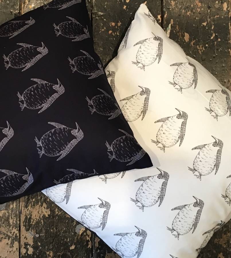 penguin cushion cover by twentysevenpalms
