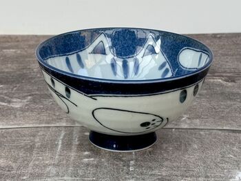 Blue And White Cat Patterned Small Japanese Bowl, 11.5cm, 2 of 3