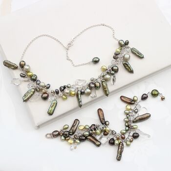 Unusual Pearl Necklace And Bracelet Set On Sterling Silver, 5 of 12