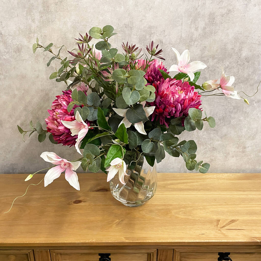 Hot Pink Faux Chrysanthemums Artificial Flower Arrangement, 1 of 3