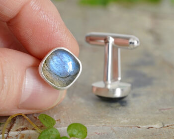 Natural Labradorite Cufflinks In Solid Sterling Silver, 2 of 3