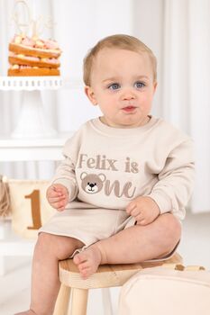 Personalised Embroidered Bear 'One' First Birthday Sweatshirt Jumper, 3 of 9