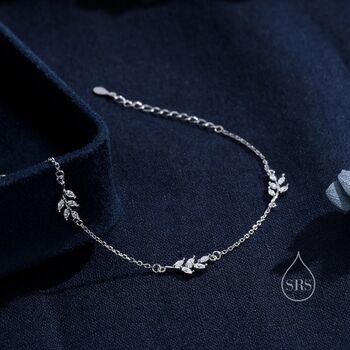 Cz Leaf Motif Bracelet In Sterling Silver, 2 of 12