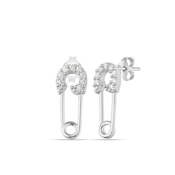 Sterling Silver Jewelled Mini Safety Pin Stud Earring, 7 of 9