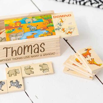 Personalised Safari Wooden Domino Toy Set, 6 of 6