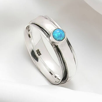 Personalised Slim Sterling Silver Opal Spinner Ring, 2 of 8