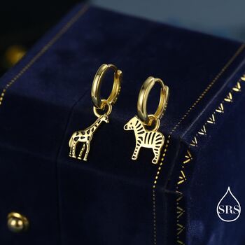 Sterling Silver Mismatched Zebra And Giraffe Hoop Earrings, 2 of 12