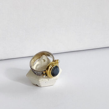 Brass And Sterling Silver Labradorite And Pearl Ring, 4 of 7