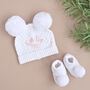 Personalised Knitted Hat And Booties Set For Baby, thumbnail 1 of 3
