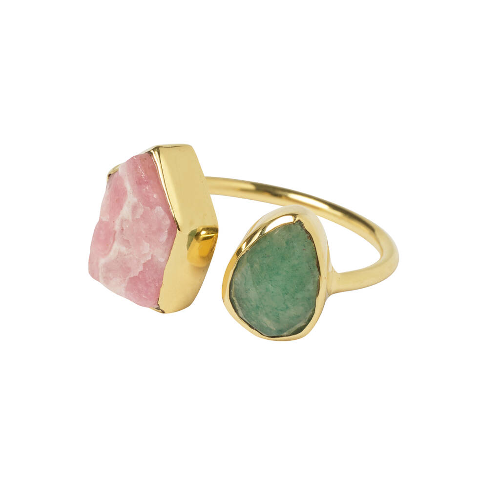 Colour Fusion Adjustable Ring Green Aventurine / Pink Rhodochrosite