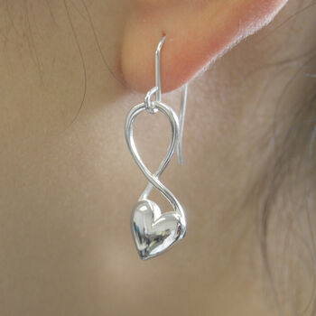 Puffed Heart Sterling Silver Infinity Drop Earrings, 5 of 12