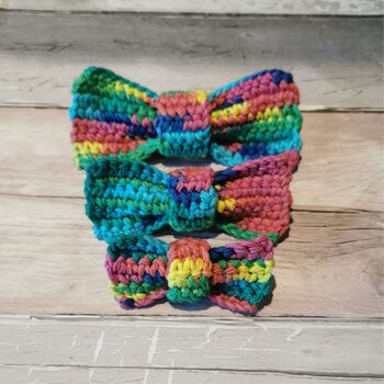 Hand Crocheted Rainbow Pet Bow Tie, Three Sizes, 3 of 6