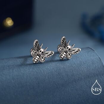 Death's Head Hawkmoth Moth Flat Back Earrings In Sterling Silver, 2 of 10