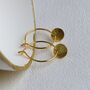 Brushed Gold Plated Sterling Silver Disc Hoops, thumbnail 2 of 7