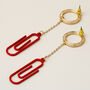 Red Paperclip Playful Dangle Gold Stud Earrings, thumbnail 1 of 3