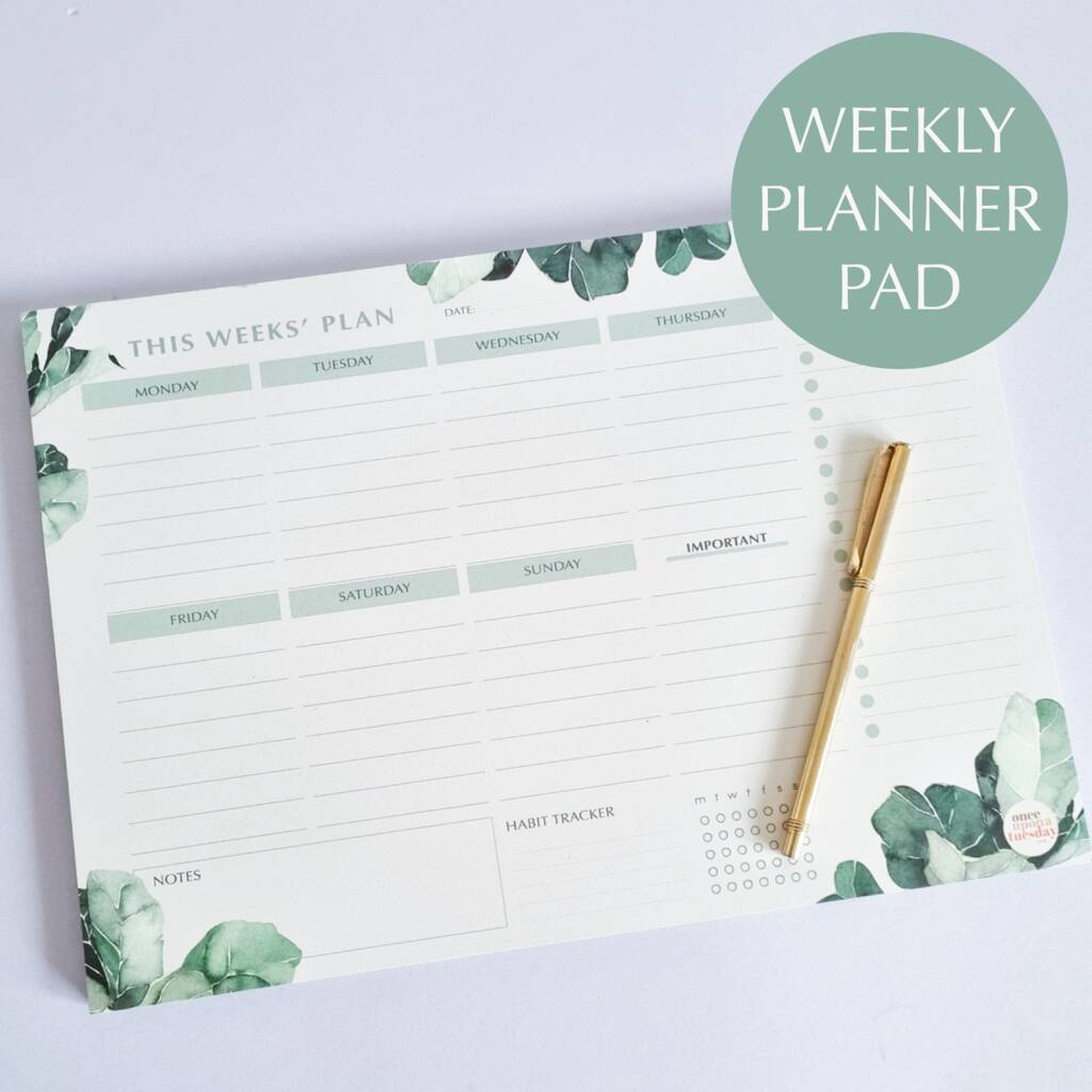 A4 Tropical Greenery Weekly Planner Pad By Once Upon a Tuesday