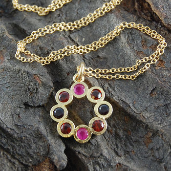 Garnet And Ruby Circular Gold Plated Drop Earrings, 2 of 3