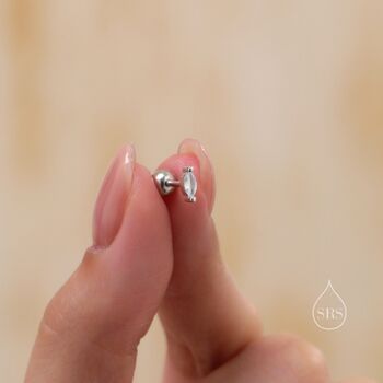 Sterling Silver Tiny Marquise Cz Screw Back Earrings, 10 of 12