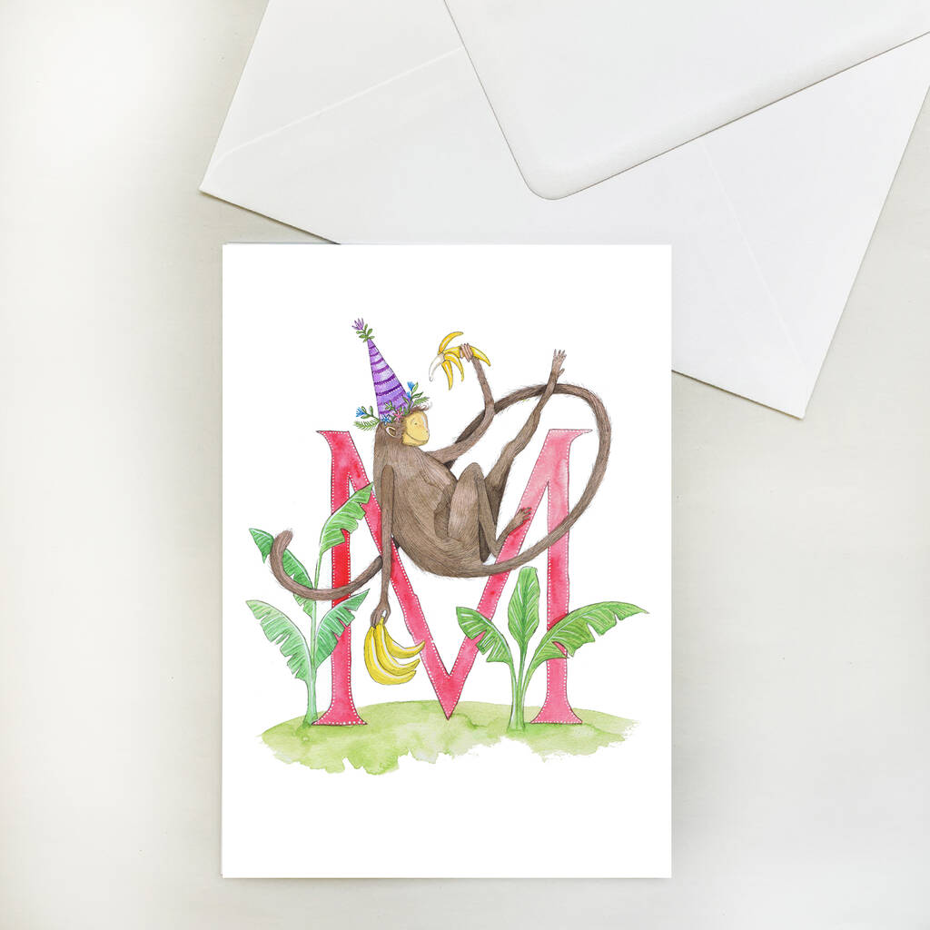 M Is For Monkey Alphabet Greetings Card By E.C Woodard Studio