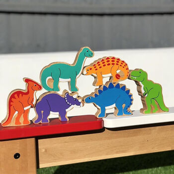 Set Of Six Wooden Toy Stackable Dinosaurs, 4 of 5