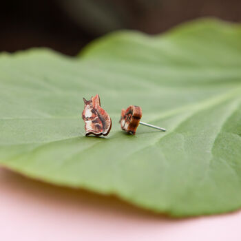 Inky Squirrel Tiny Stud Birch Earrings, 2 of 8