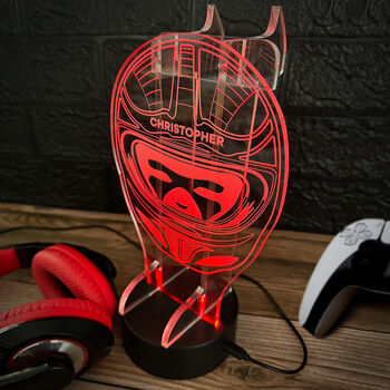 Personalised Racing Helmet Neon Light Up Gaming Headphone Stand, 3 of 5