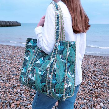 Reversible Banana Leaf Print Quilted Cotton Tote Bag, 2 of 4