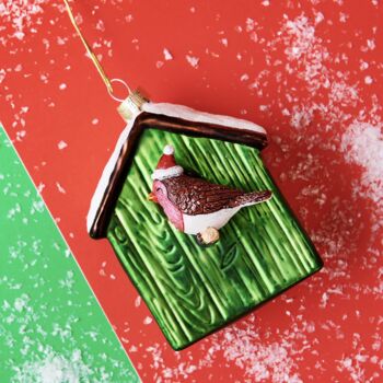 Birdhouse With Robin Shaped Bauble, 2 of 5