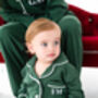 Family Christmas Green Contrast Embroidered Personalised Pyjamas Available In Ladies', Men's And Kid's, thumbnail 3 of 9