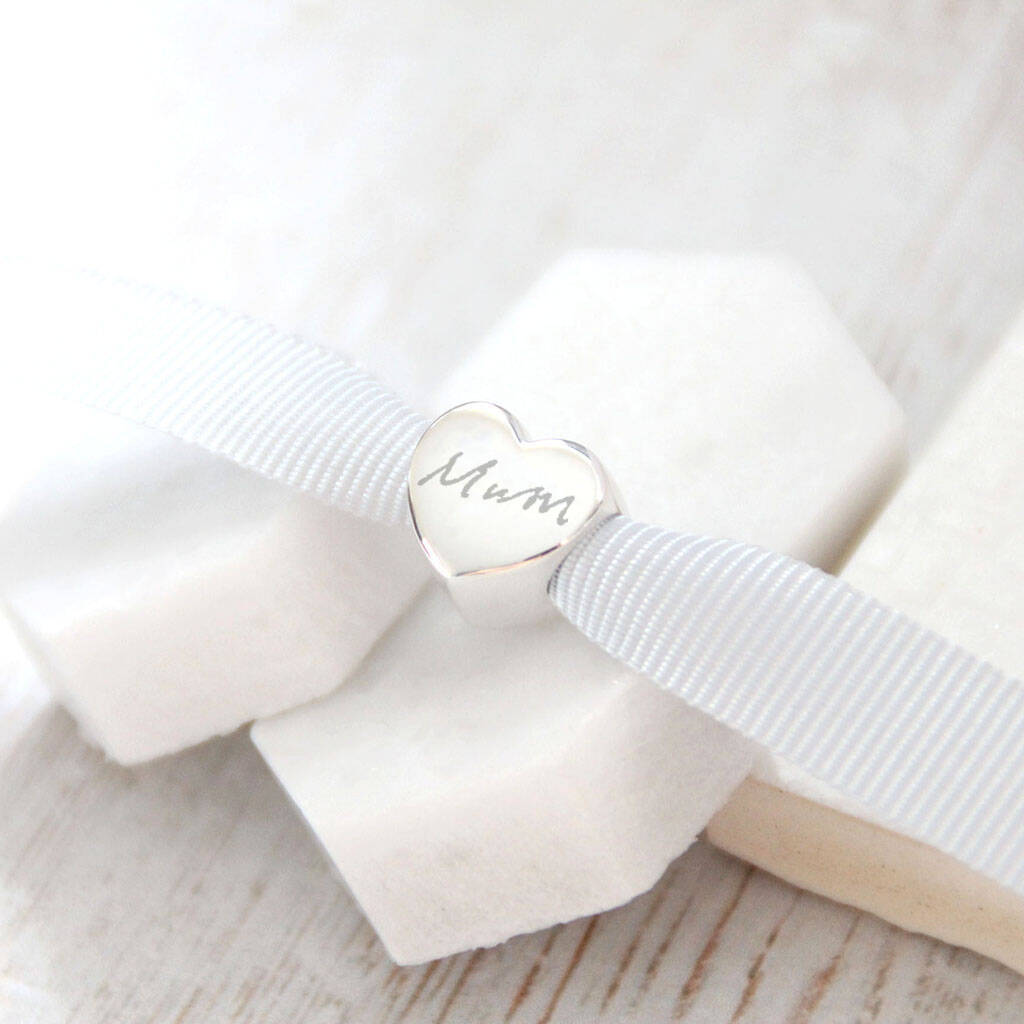 Sterling Silver Heart Bead With Handwriting, 1 of 2