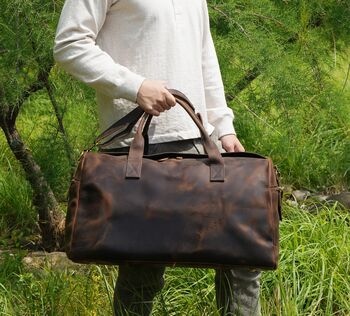 Genuine Leather Holdall Duffel Weekender, 9 of 12
