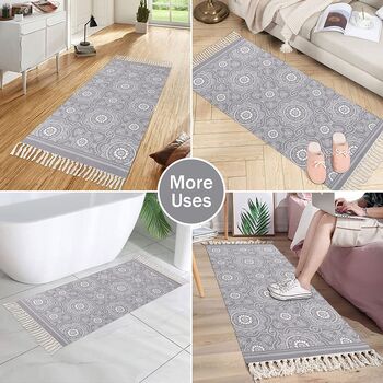 Grey Printed Cotton Area Rug Runner, 5 of 7