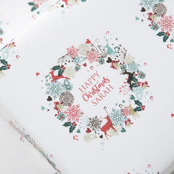 Personalised Wreath Christmas Wrapping Paper, 2 of 3