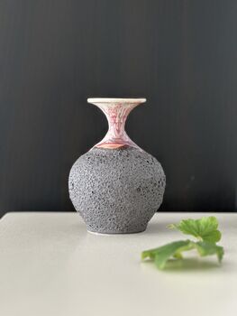 Handmade Porcelain Vase Textured Charcoal Black Base With Glossy Red Glazed Rim, 2 of 4