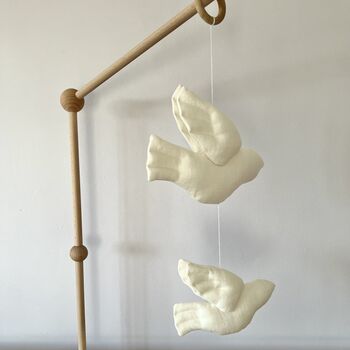 Linen Flying Birds Mobile Neutral Nursery Decor, 3 of 6