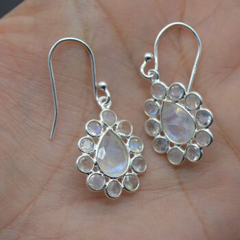Floral Rainbow Moonstone Earrings: Silver Or Gold, 7 of 11