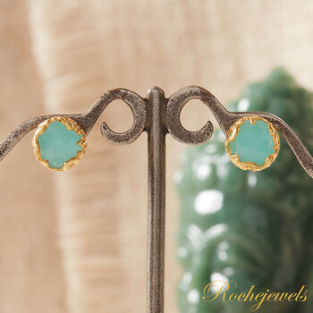 Aquamarine Blue Chalcedony Gold And Silver Stud Earrings, 6 of 11