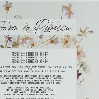 Personalised Floral First Dance Lyrics Print, 9 of 9